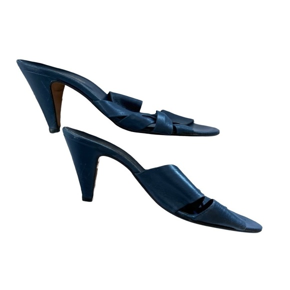 🚫Sold🚫VINTAGE 1980s Italian Navy Blue Leather Cross strap Heels Size 8 - Picture 5 of 6
